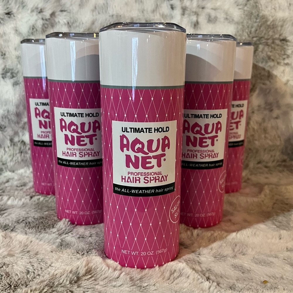 Aqua Net Hair Spray Pink 20 oz Tumbler.  80’s 90’s Funny Vintage Nostalgia Gift